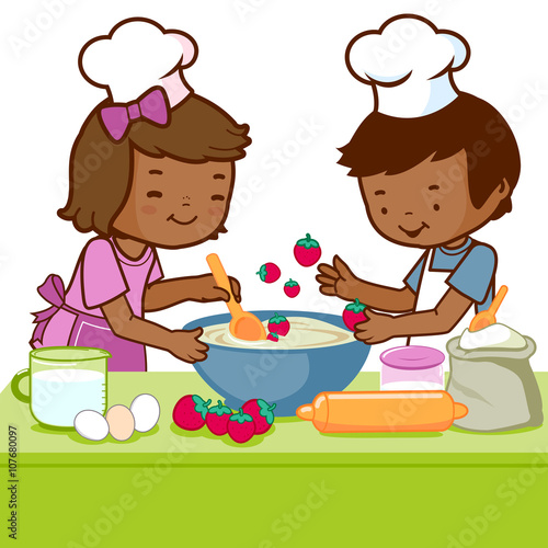 "Children cooking in the kitchen" Stock image and royaltyfree vector