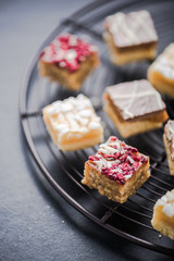 Oat brownie bites on cooling tray