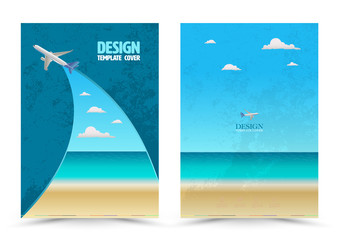 Cover page layout template with airplane. Vector illustration. Can use for travel tour concept Leaflet, brochure, book, magazine, document template and business report cover.