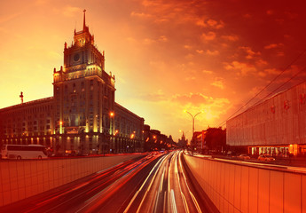 Sunset cityscape Moscow Mayakovskaya