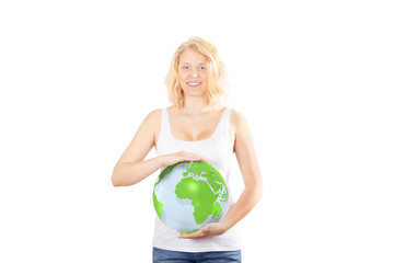 Girl protecting planet earth 