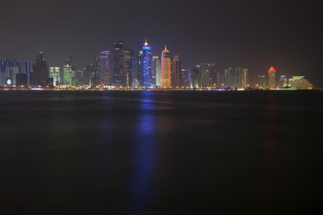 Naklejka premium Doha skyline at night. Qatar