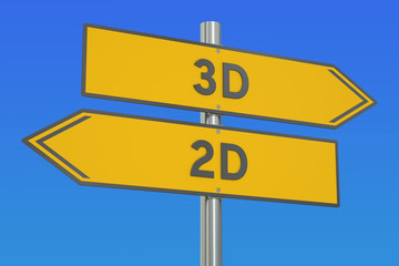 3D vs 2D concept, 3D rendering