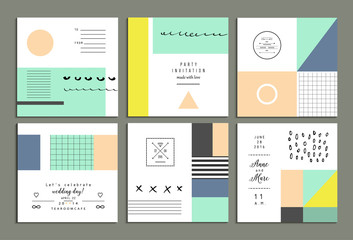 Collection of universal cards. Templates with trendy geometric shapes