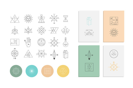 Set of geometric shapes. Trendy hipster retro backgrounds and logos