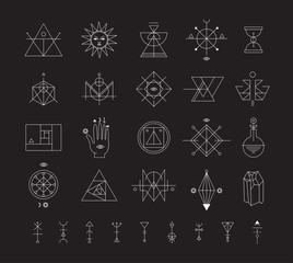 Set of vector trendy geometric icons. Alchemy symbols collection