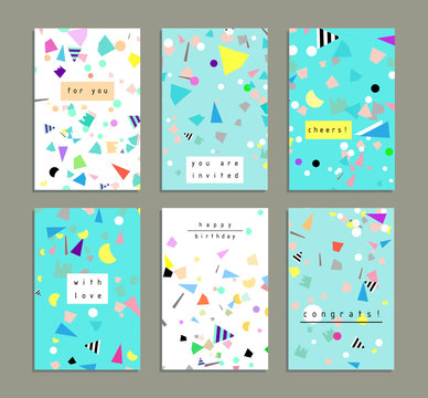 Collection of party cards and invitations. Birthday backgrounds