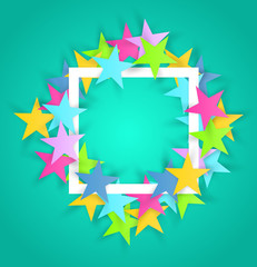 Abstract color stars frame with white rectangle. Trendy Design Template. vector illustration.