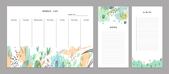 Weekly Planner Template. Organizer and Schedule with Notes and To Do list - obrazy, fototapety, plakaty