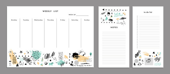 Weekly Planner Template. Organizer and Schedule with Notes and To Do list - obrazy, fototapety, plakaty
