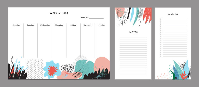 Weekly Planner Template. Organizer and Schedule with Notes and To Do list