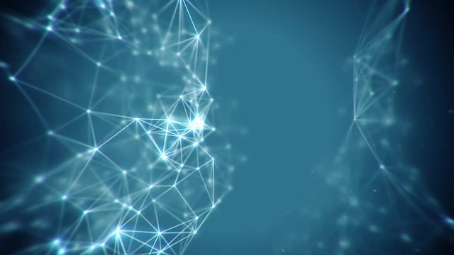 Abstract connecting lines and dots structure animation on dark blue background