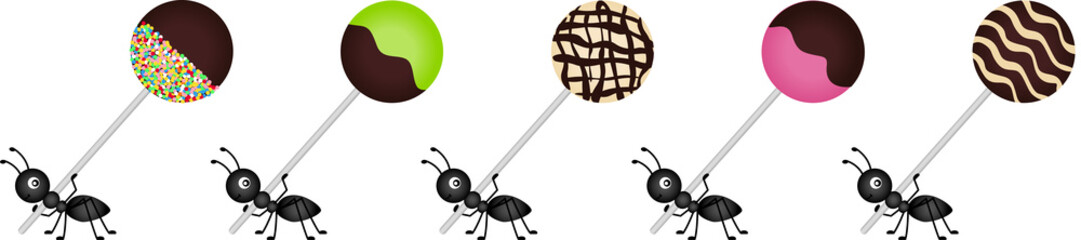 Ants carrying lollipops
