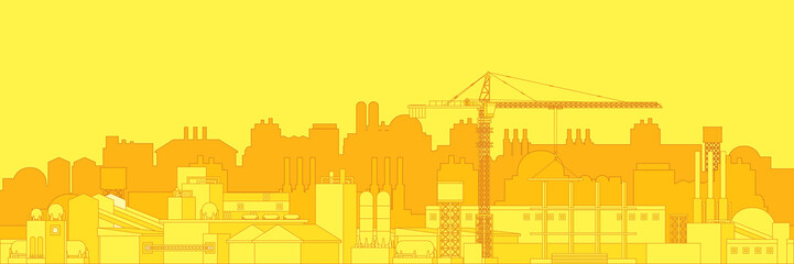 Obraz premium The industrial plant and manufacture building with crane. Vector illustration