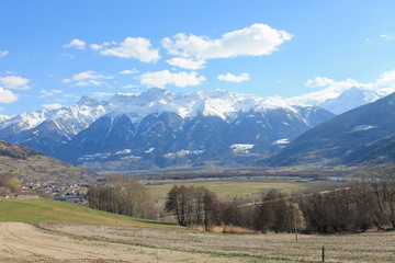 Ortler Blick vom Reschen Pass Eingang Südtirol