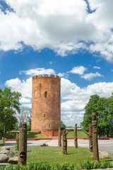 Fototapeta na wymiar View on Belarusian Kamyenyets Tower or White Tower in summer
