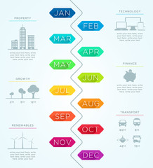 Vertical Time Line January To December Vector Infographic