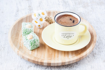 Turkish coffee and Turkish delight with spring style