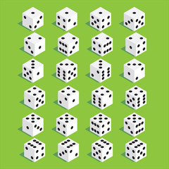 A set of dice. Isometric dice. Twenty-four variants loss dice.
