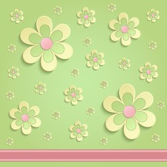 Flowers Spring paper 3D green yellow pink vector