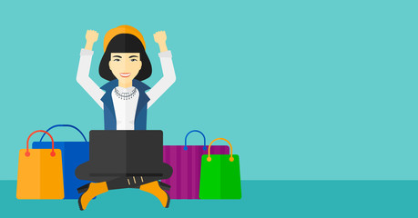 Woman making purchases online.