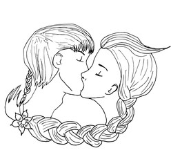 vector kissing girl and boy in doodle style on white background. Can be used as card, invitation, background element, adult coloring book. Hand drawn style. Wedding invitation. Zentagle.