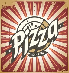 Obrazy na Szkle  Retro pizza znak, plakat, szablon lub projekt pudełka do pizzy