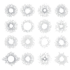 Designers collection of vector sunburst. Set for vintage design project. Style elements graphic template