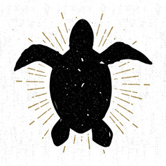 Hand drawn vintage icon with a textured sea turtle vector illustration.