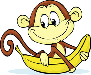 cute monkey hold banana - vector illustration