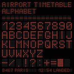 Airport vector timetable red alphabet.