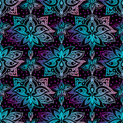 Lotus, eastern vector seamless pattern with paisley.