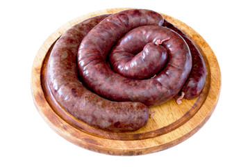 Homemade liver sausage raw sausage on a wooden board
