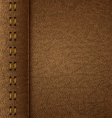 Realistic vector brown leather diary texture and stitches. Vector Illustration. EPS 10.