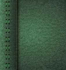 Realistic vector green leather diary texture and stitches. Vector Illustration. EPS 10.