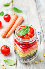 homemade rainbow salad with vegetables and quinoa