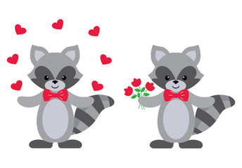 raccoon with flower and heart