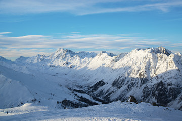 Morning at the ski resort Ischgl. Austria.