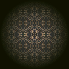 golden baroque isolated  on black background with round gradient
