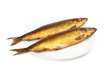 Hot smoked herring on plate