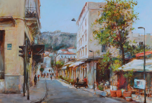 Streets of Athens ,Greece,handmade paintings