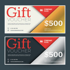 Golden and Silver Gift Voucher. Vector Design Print Template. Gift Certificate. Coupon, Ticket Template. Vector Illustration