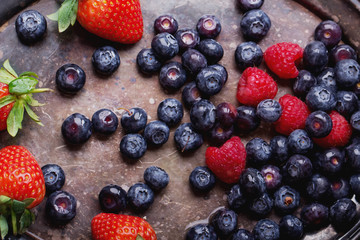 Blueberries, dark rustic style