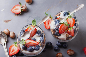 Fototapeta na wymiar Granola Breakfast with Berries and Yogurt