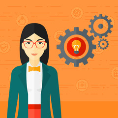 Woman with bulb and gears.