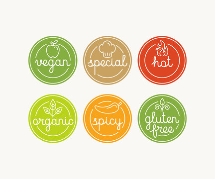 Vector set of food menu badges and labels with hand-lettering an