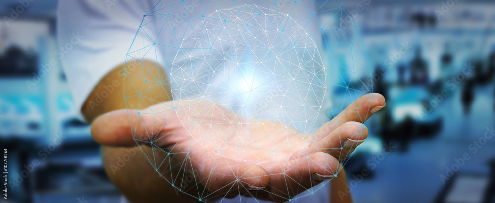 Poster businessman using data network