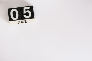 June 5th. Image of june 5 wooden color calendar on white background. Summer day, empty space for text. International Cleanup Day