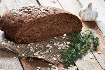 Loaf of bread and vegetables