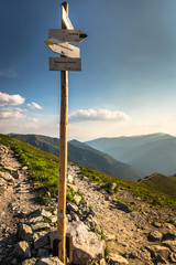 Sign of the trails in the mountains of the Tatras